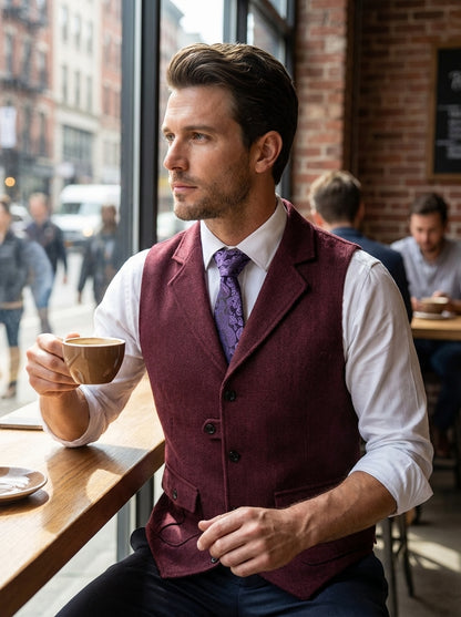 Men's Waistcoat with Button Placket and Pockets