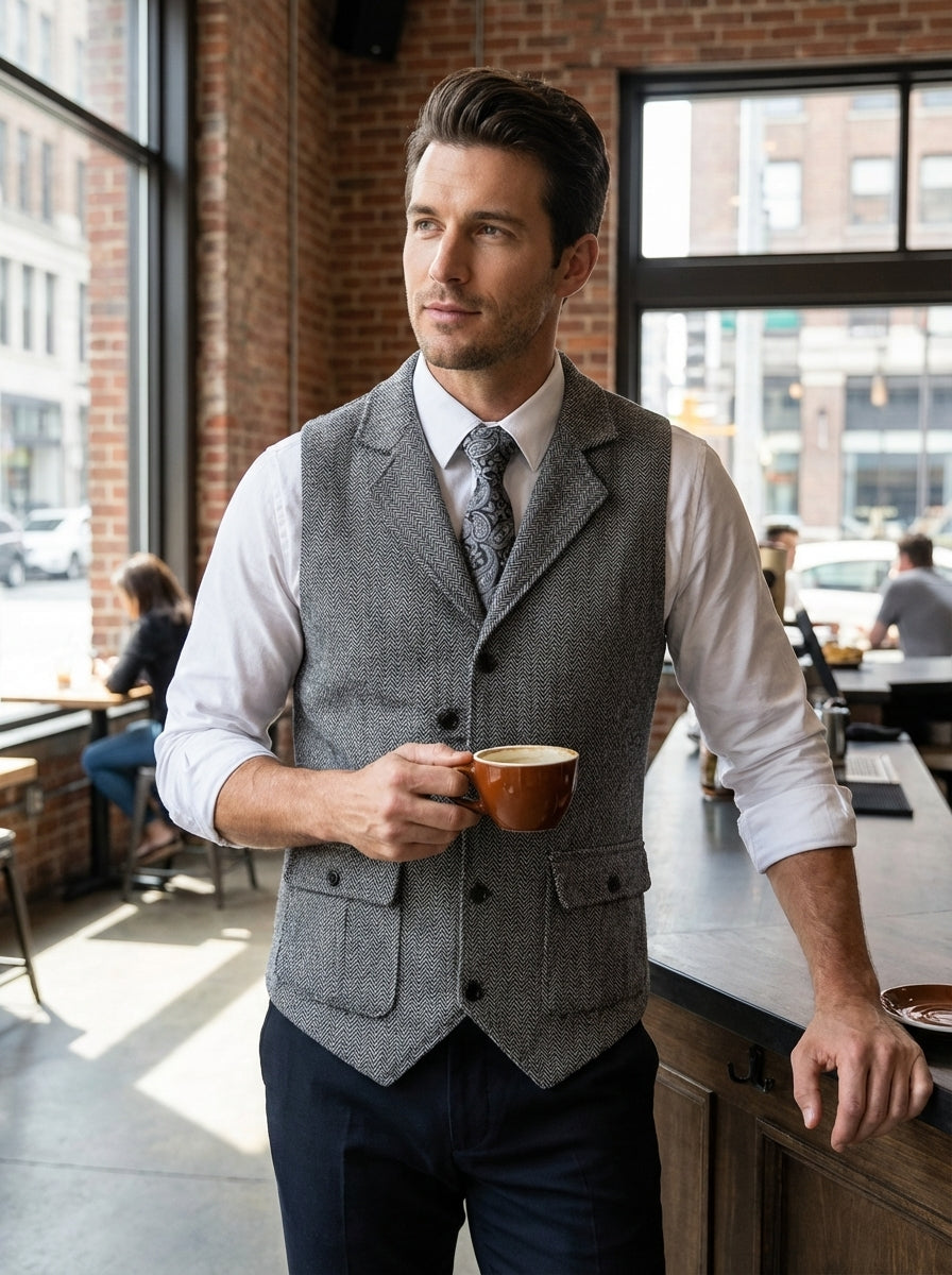Men's Waistcoat with Button Placket and Pockets