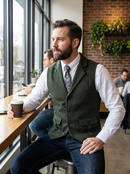 Men's Waistcoat with Button Placket and Pockets
