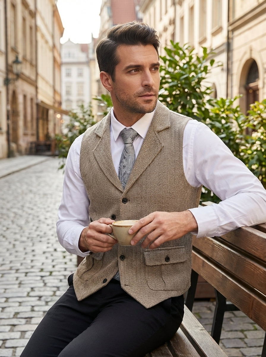 Men's Waistcoat with Button Placket and Pockets