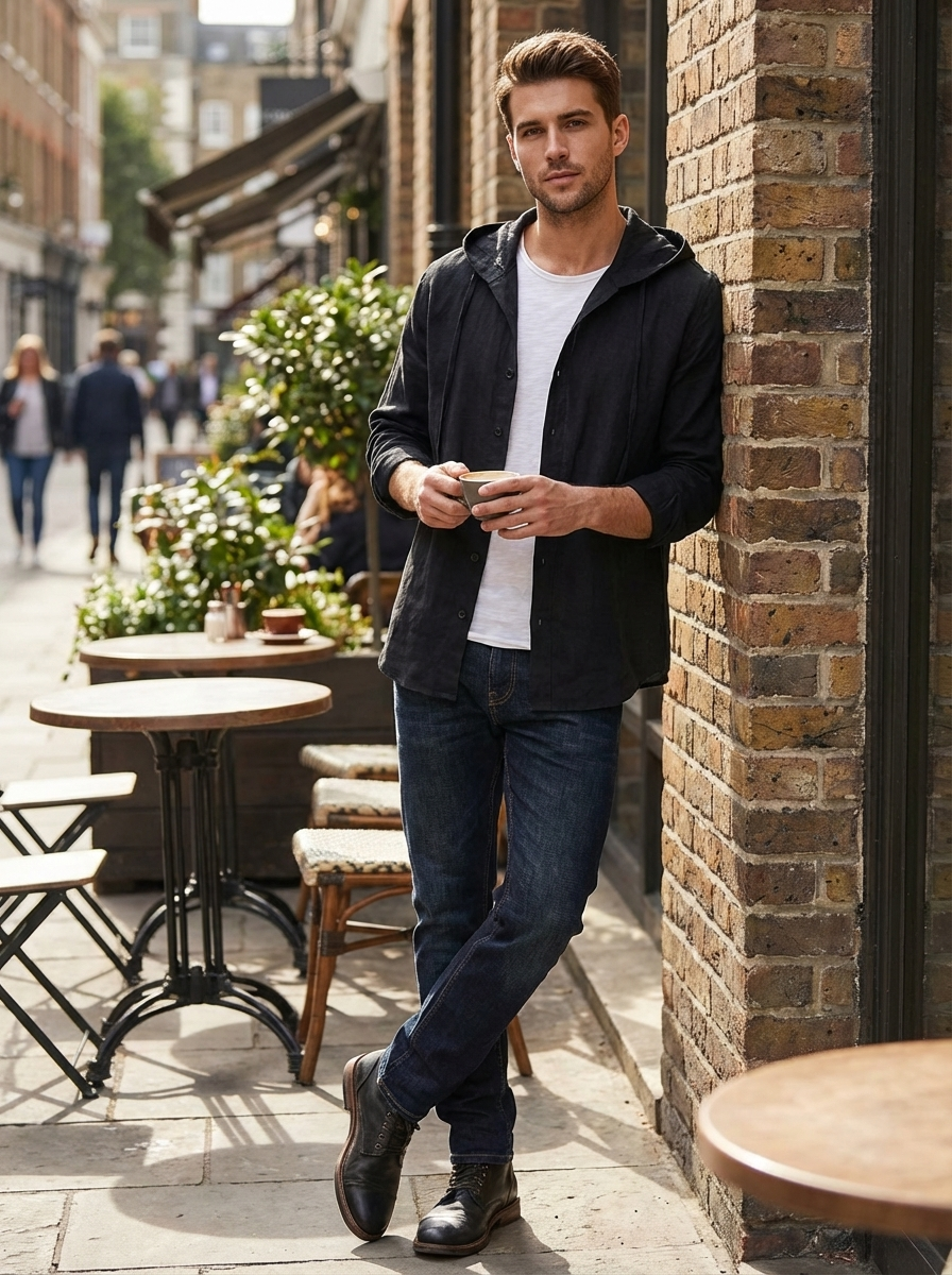 Men's Shirt with Hood and Stripes