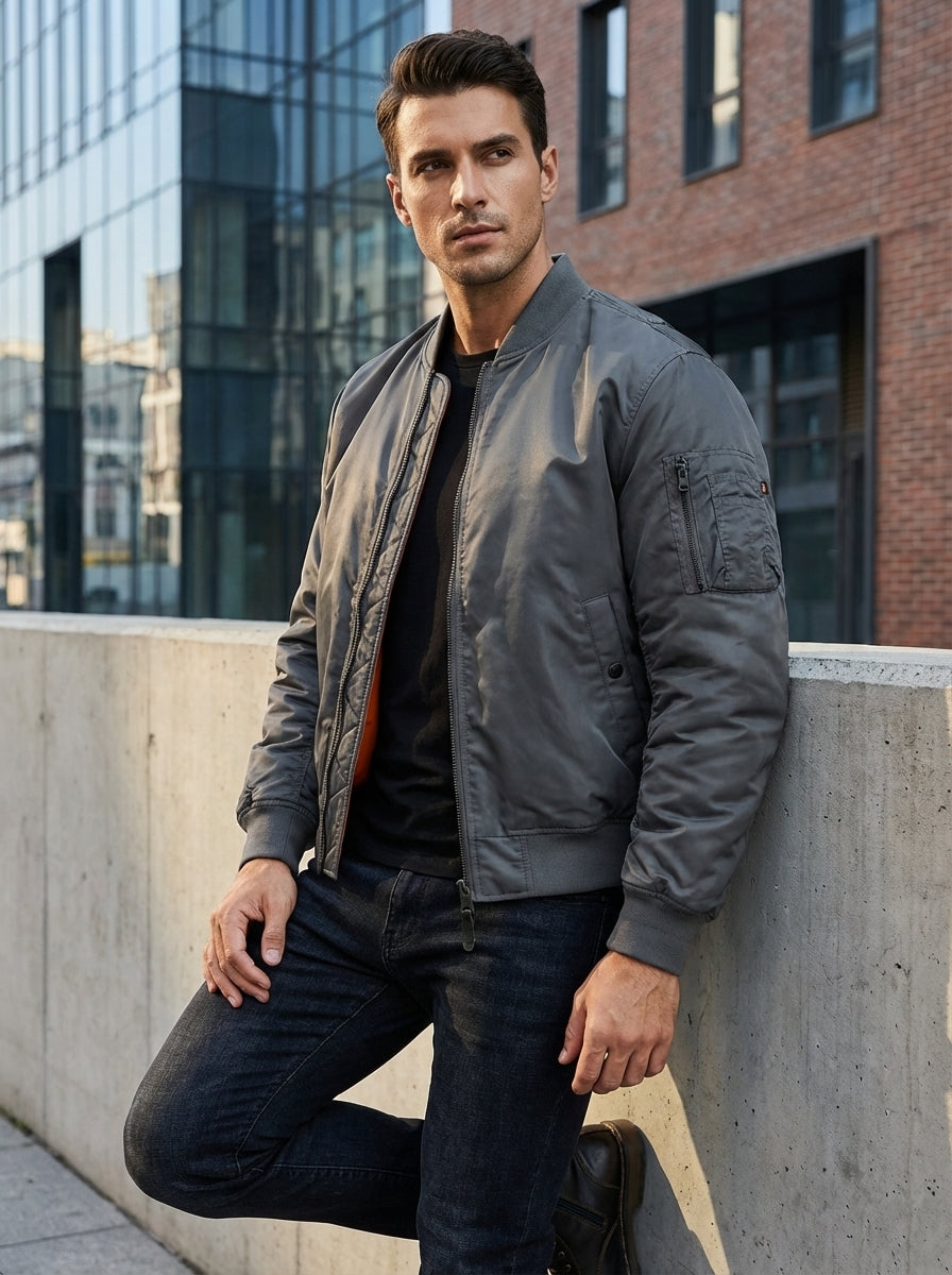 Men's Bomber Jacket Flight Jacket with Zip