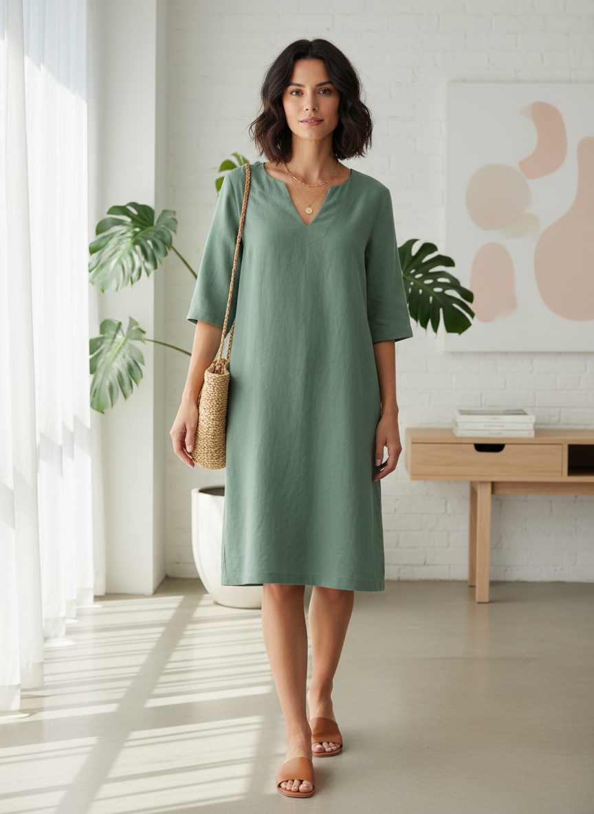 Women's Short Sleeve Dress with V-Neck