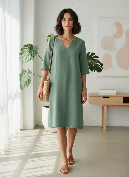 Women's Short Sleeve Dress with V-Neck