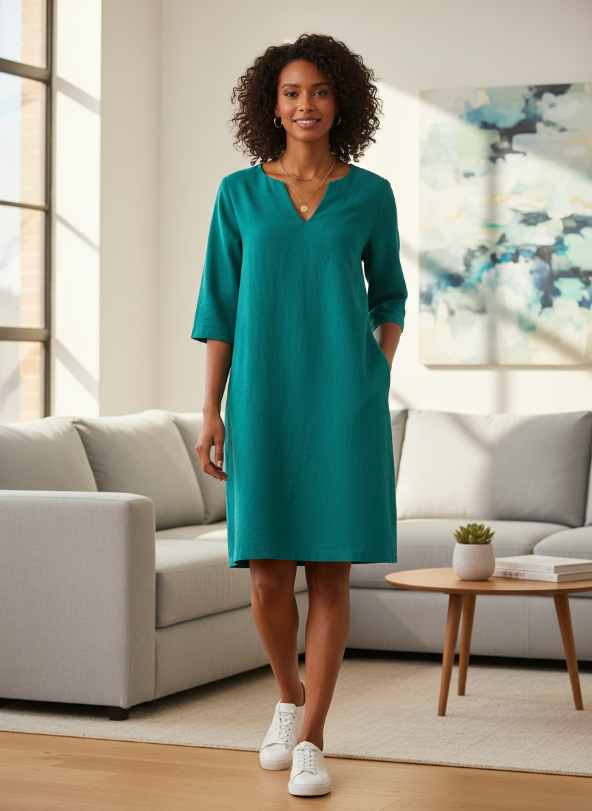 Women's Short Sleeve Dress with V-Neck