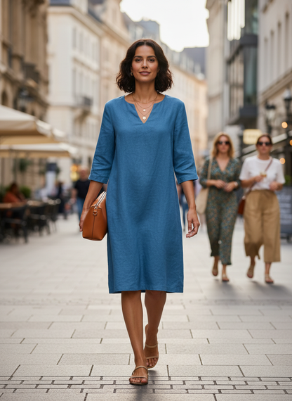 Women's Short Sleeve Dress with V-Neck