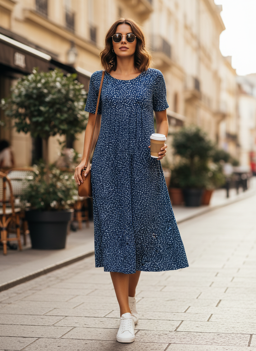 Summer Dress for Women Short Sleeve with Floral Pattern