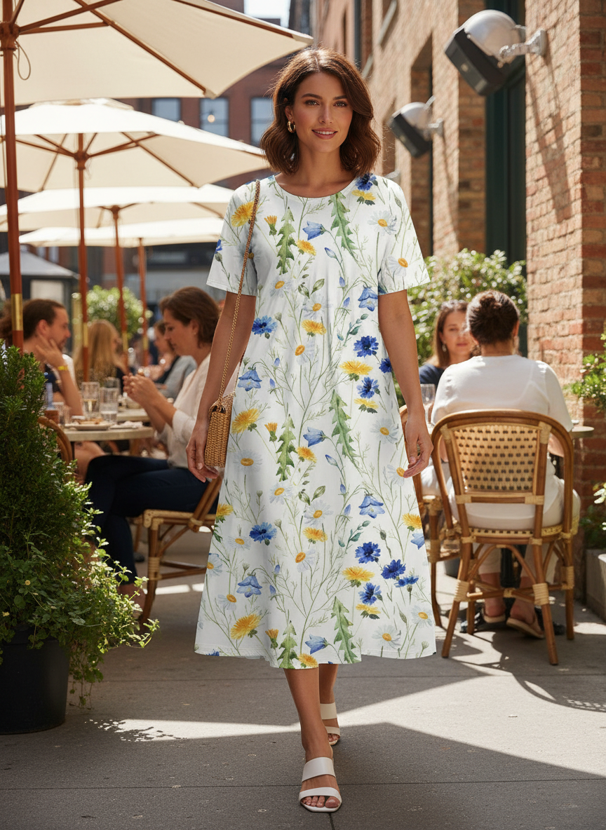 Summer Dress for Women Short Sleeve with Floral Pattern
