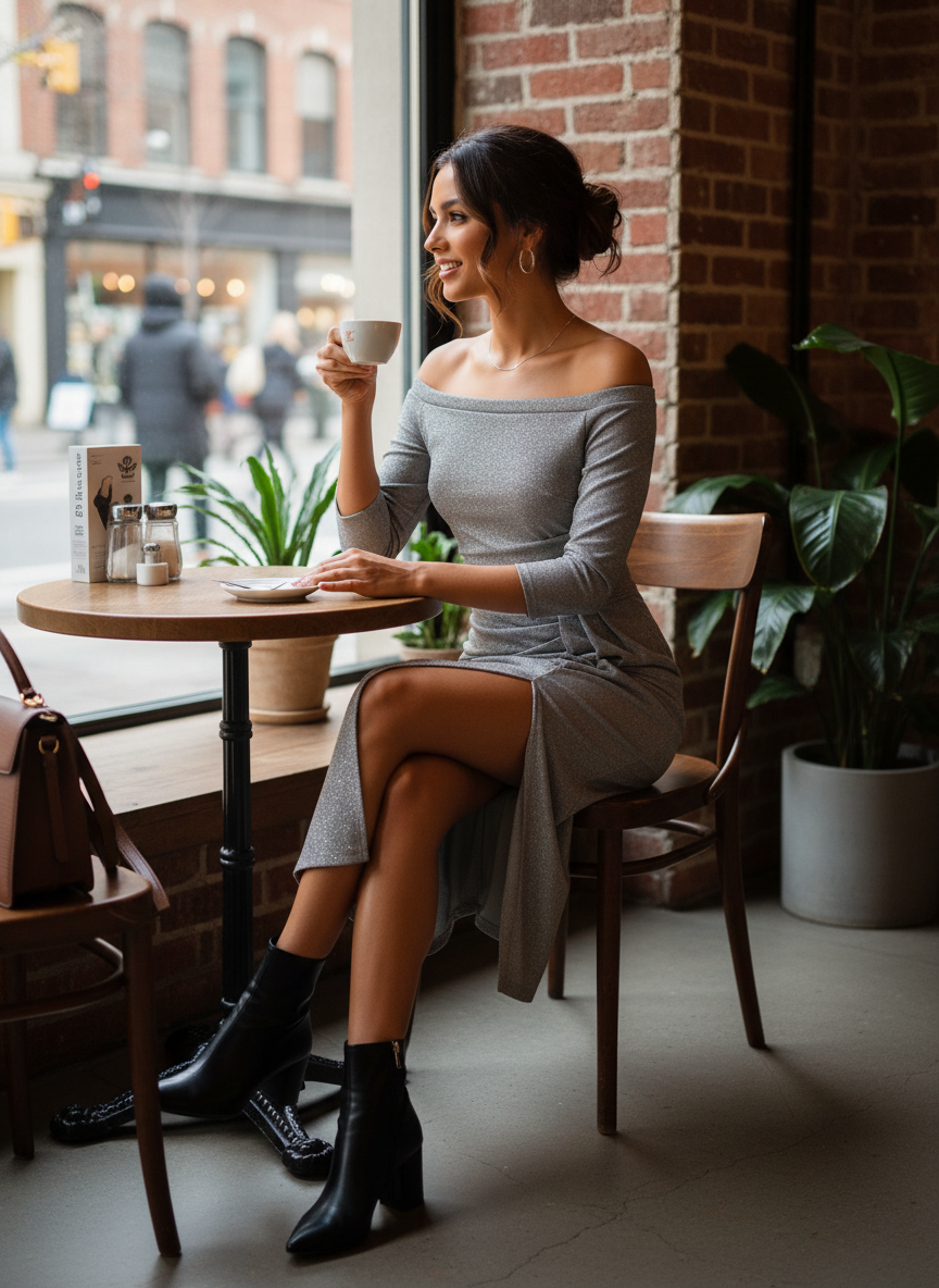 Dress Women Midi Dress with Boat Neck and Draping