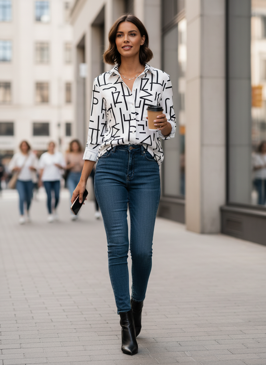 Women's Long Sleeve Shirt Blouse with Print