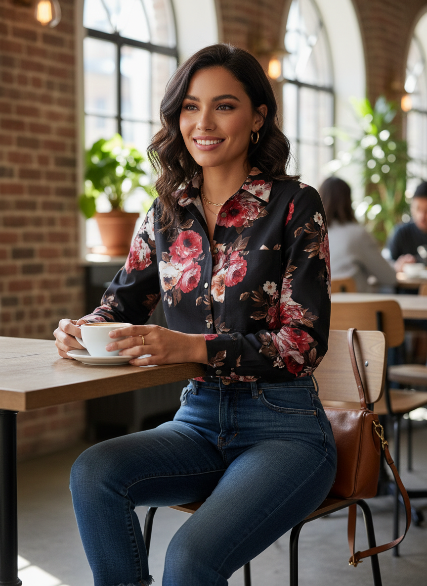 Women's Long Sleeve Shirt Blouse with Print