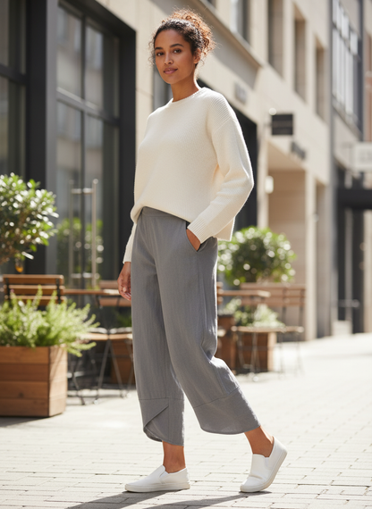 Women's Trousers with Elastic Waistband and Wide Leg