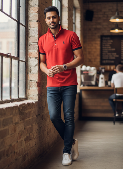 Men's Short Sleeve Polo Shirt with Contrast Collar
