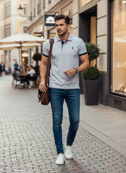 Men's Short Sleeve Polo Shirt with Contrast Collar