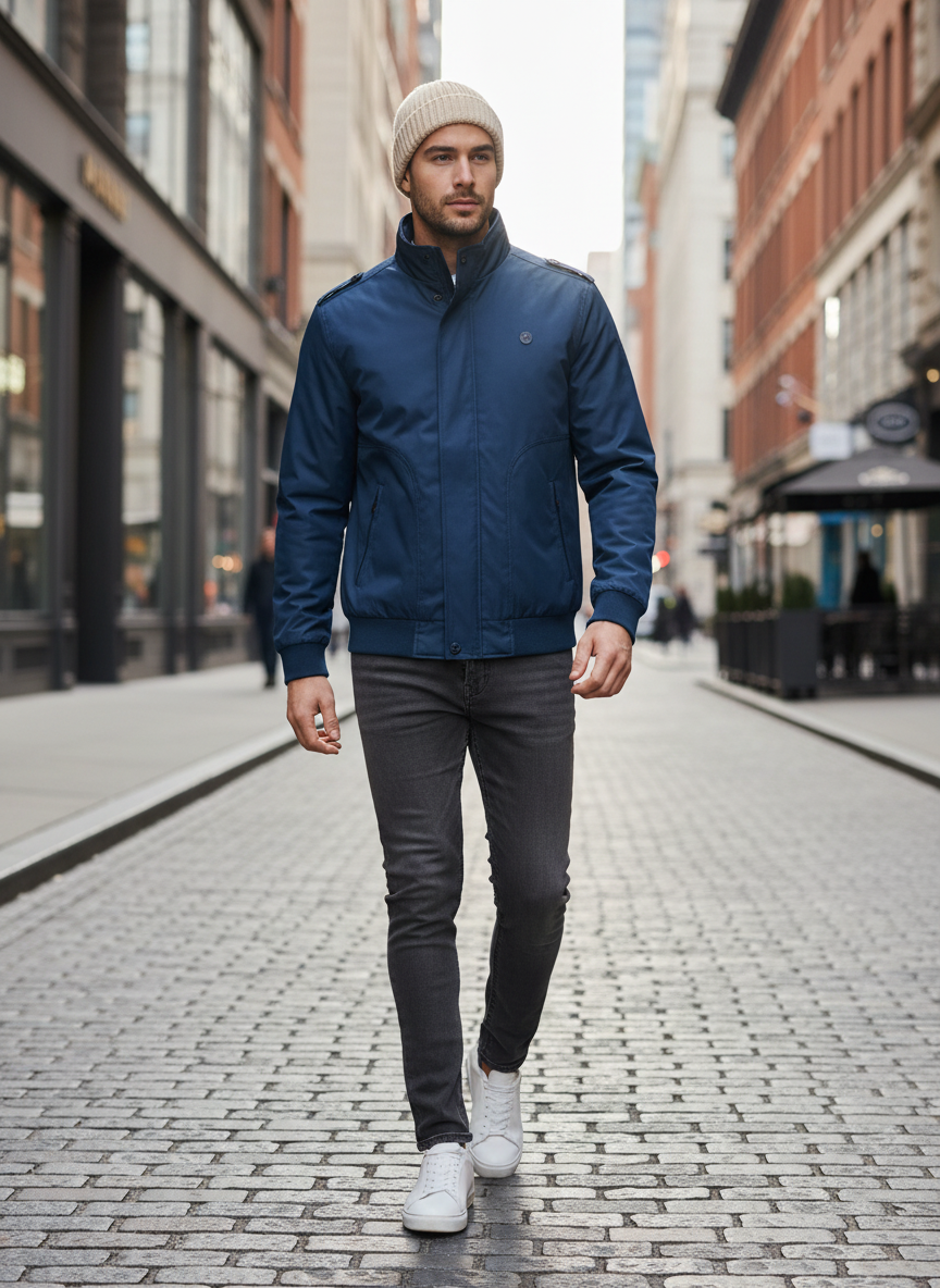 Men's Jacket with Zip and Stand-Up Collar