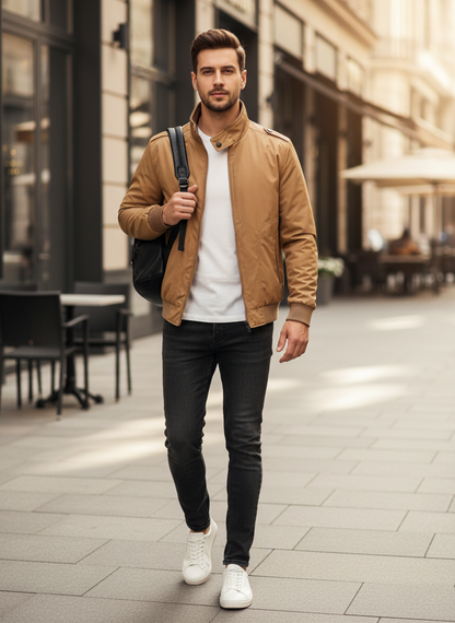Men's Jacket with Zip and Stand-Up Collar