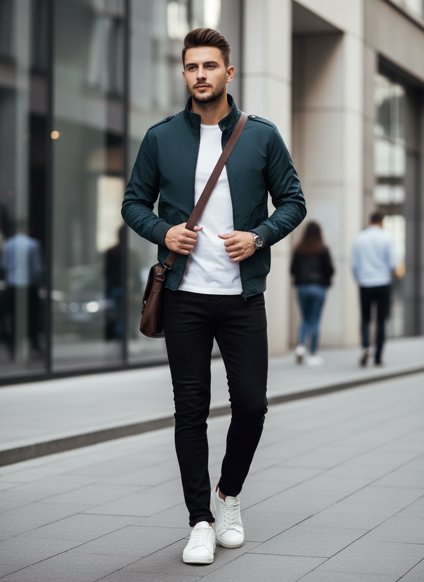 Men's Jacket with Zip and Stand-Up Collar