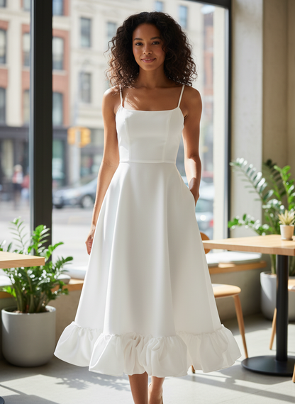 Midi Dress for Women with Straps and Ruffles