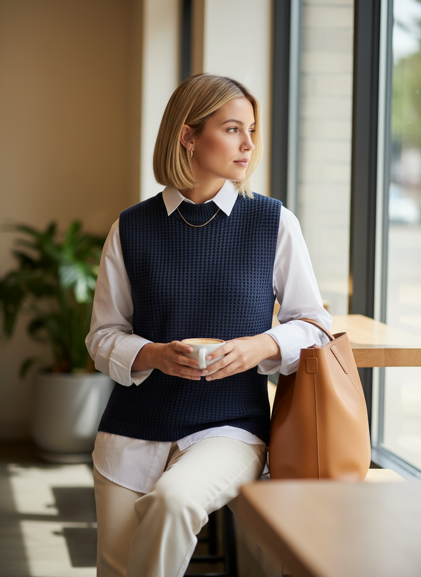 Sleeveless Knit Jumper for Women with Round Neck