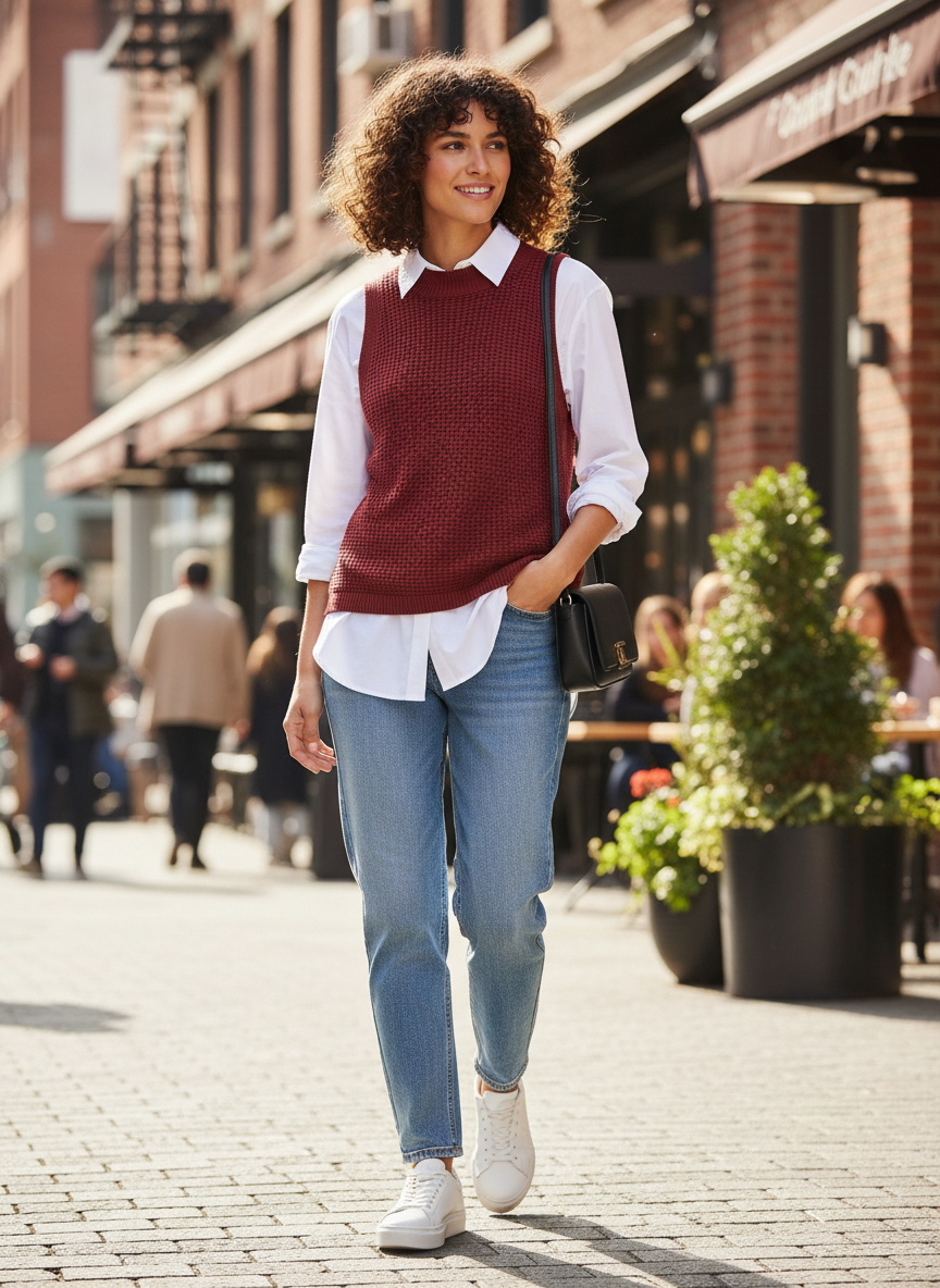 Sleeveless Knit Jumper for Women with Round Neck