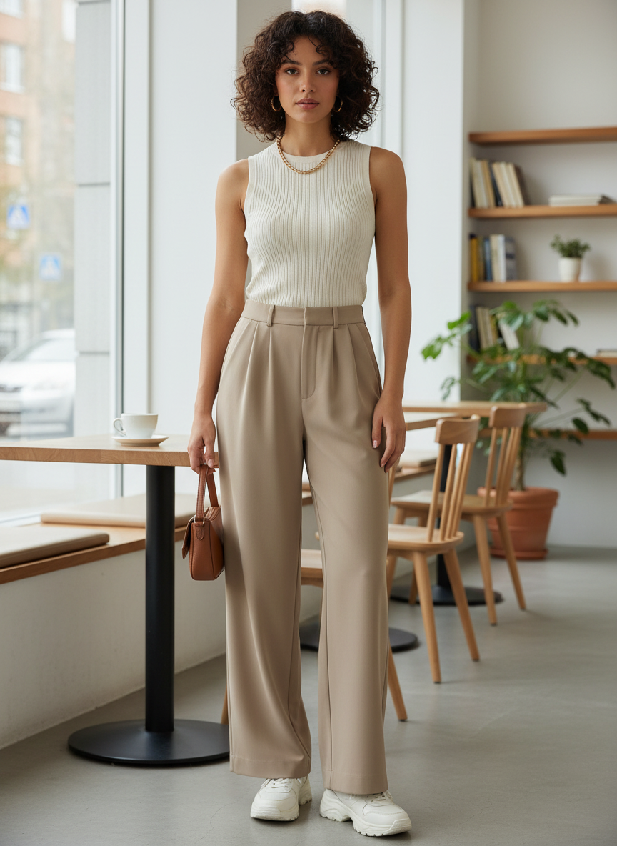 Wide-Leg Trousers for Women with High Waist