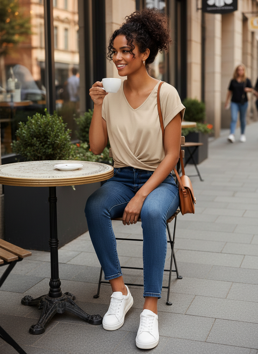 Women's V-Neck T-Shirt with Knot
