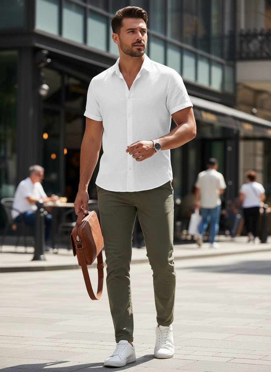 Men's Short Sleeve Shirt with Kent Collar