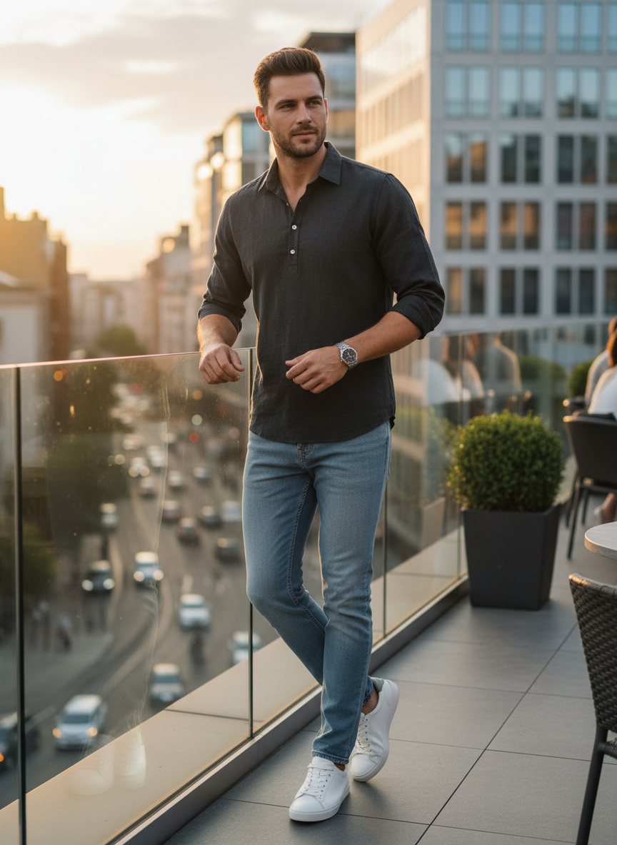 Men's Long Sleeve Shirt with Kent Collar