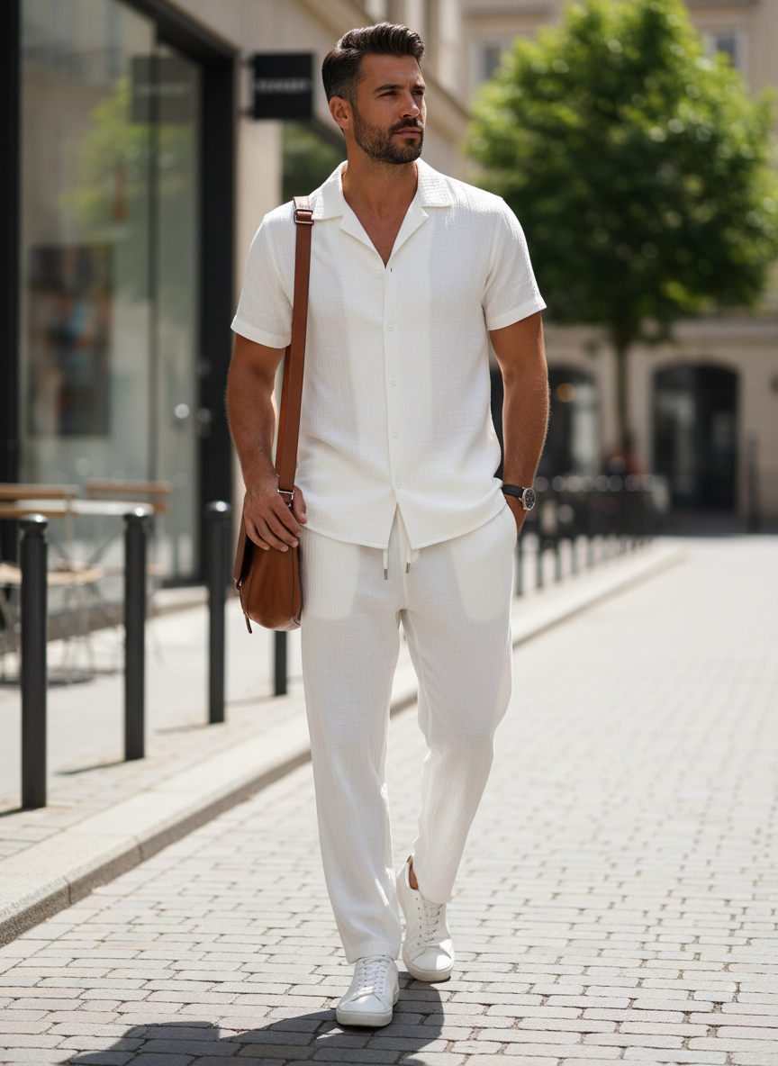 Men's Cotton Pyjama Set with Short Sleeve Shirt