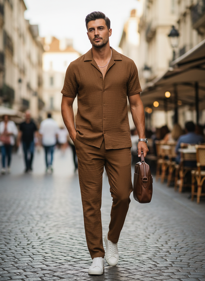 Men's Cotton Pyjama Set with Short Sleeve Shirt