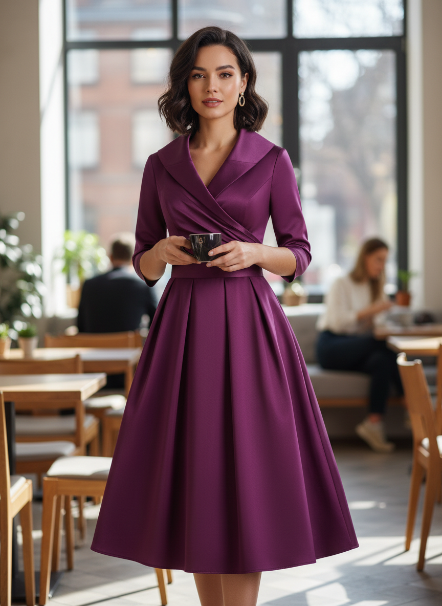 Women's A-Line Wrap Dress with 3/4 Sleeves