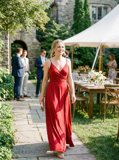 Women's Maxi Dress with V-Neck and Spaghetti Straps