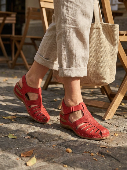 Women's Sandals with Velcro Fastening and Perforated Design