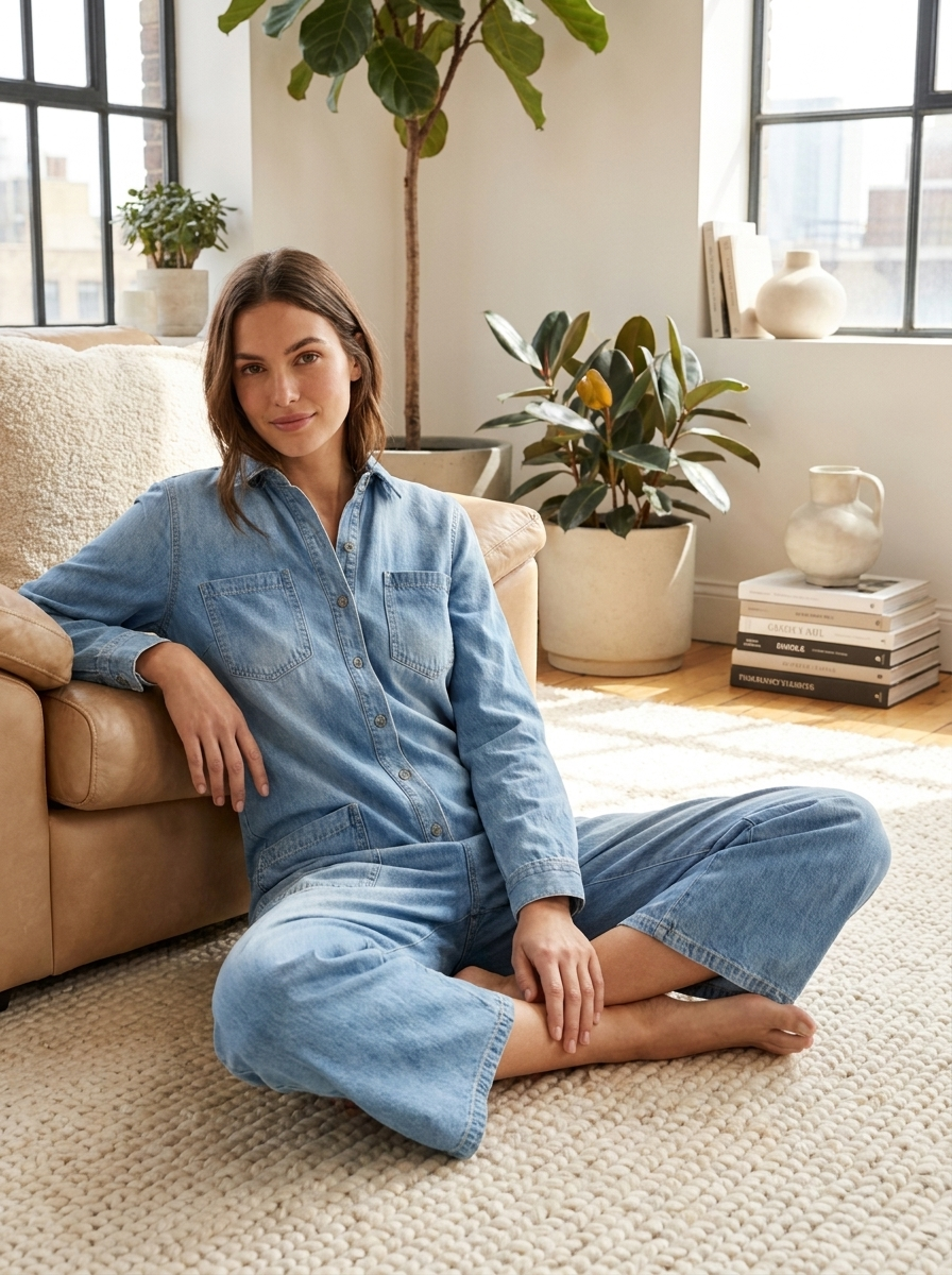 Women's Denim Jumpsuit | Collared