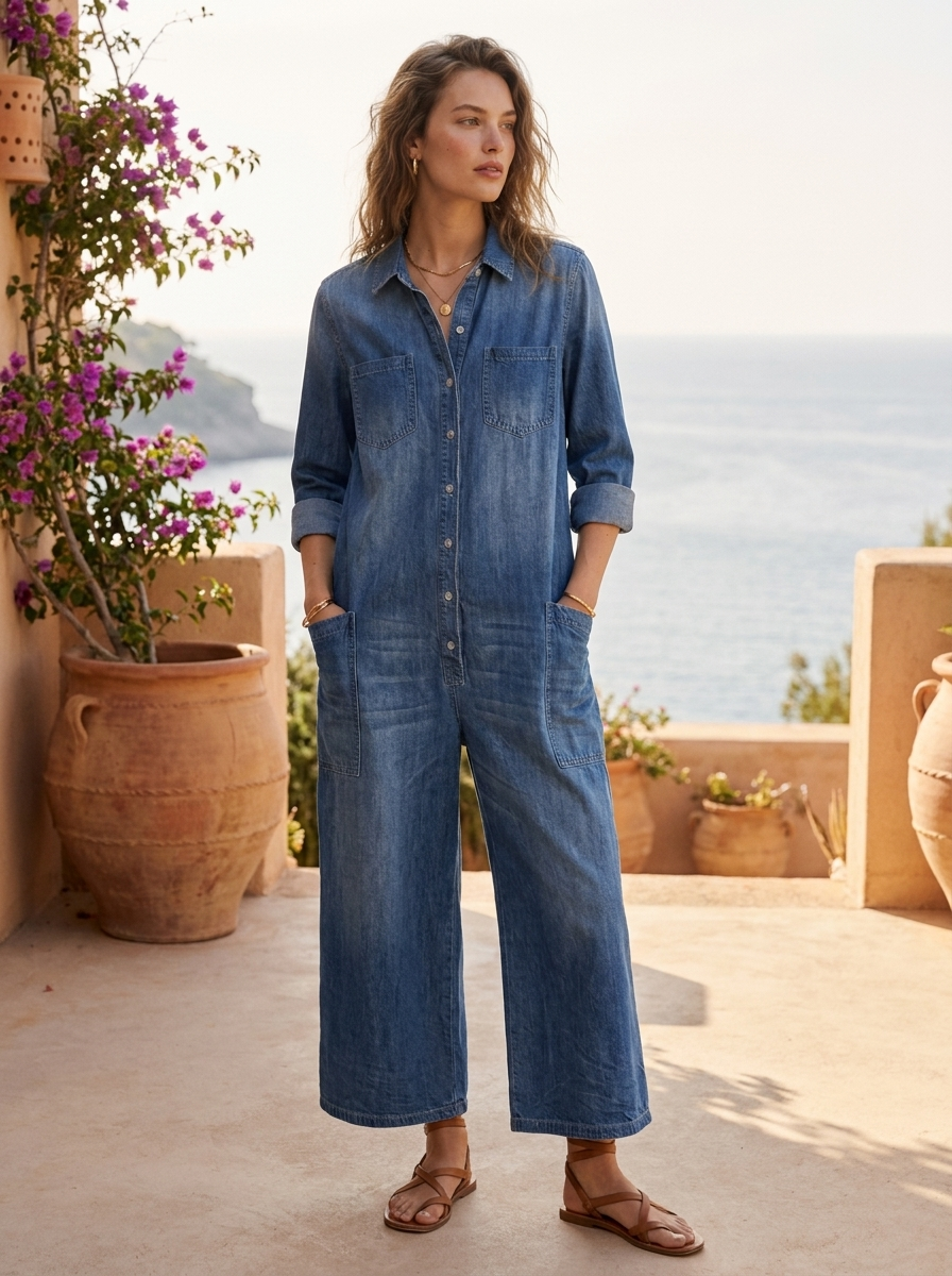 Women's Denim Jumpsuit | Collared