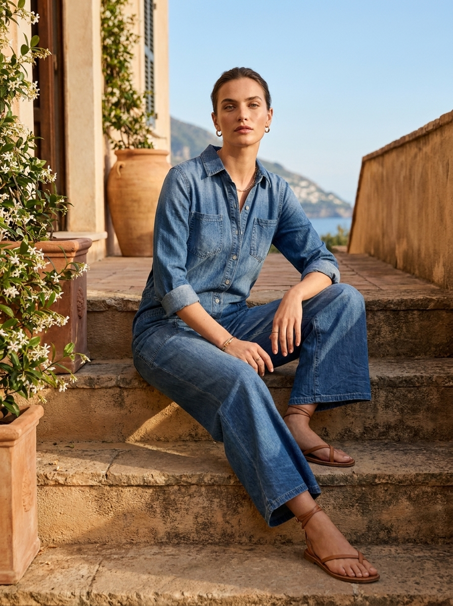 Women's Denim Jumpsuit | Collared