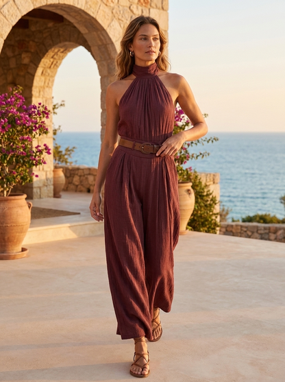 Women's High-Neck Jumpsuit | Wide-Leg