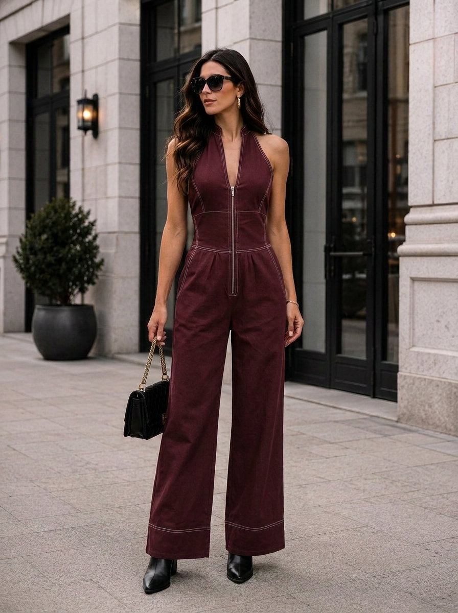 Women's Zip-Front Jumpsuit | Halter