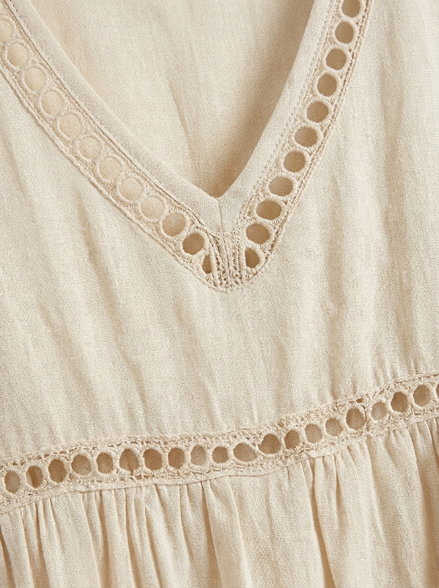 Women's Crochet-Trim Midi | V-Neck
