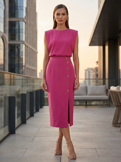 Women's Fitted Midi | Button Slit