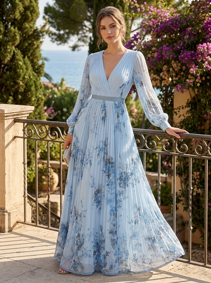 Women's Pleated Maxi Dress | V-Neck