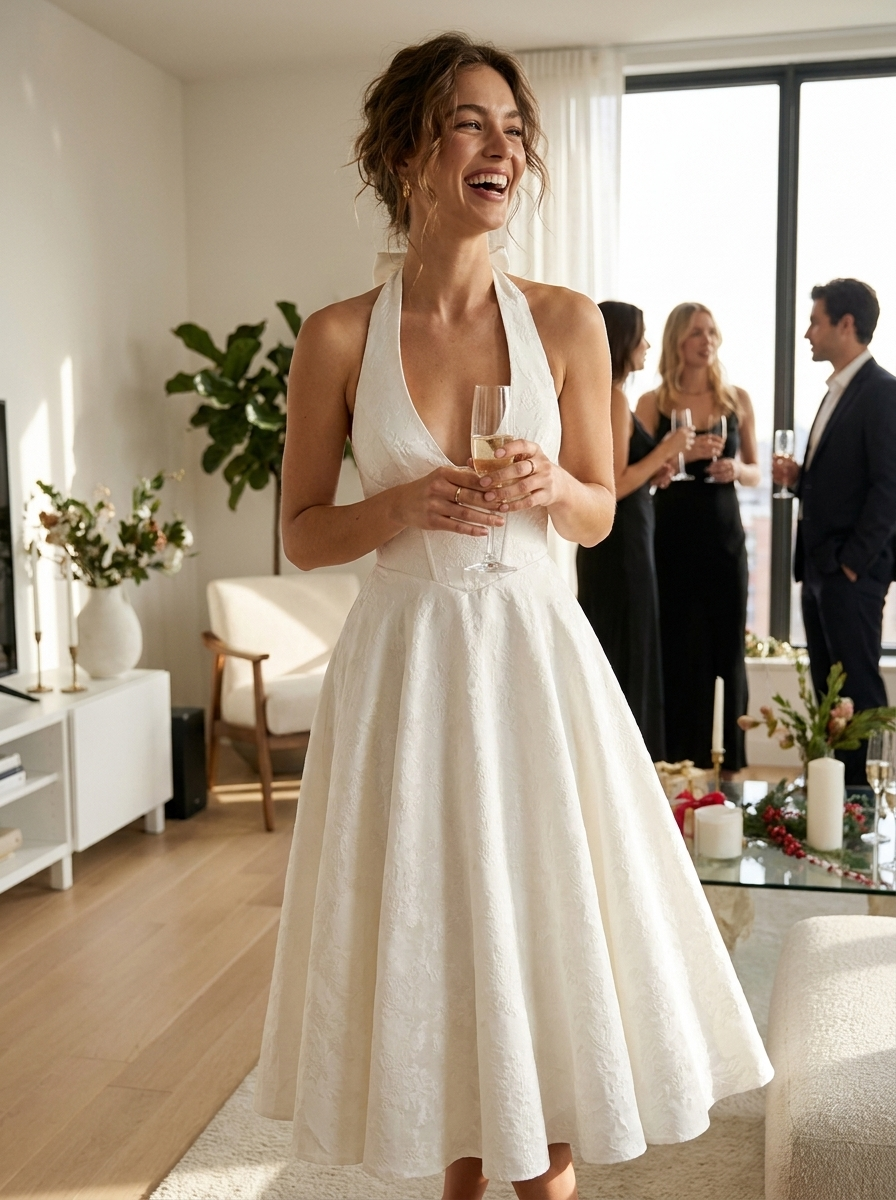 Women's Halter Midi Dress | Full Skirt