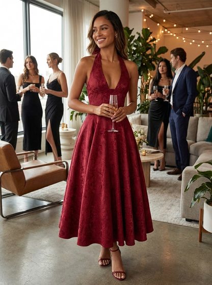Women's Halter Midi Dress | Full Skirt