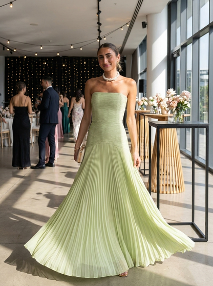 Women's Strapless Pleated Maxi | Gown