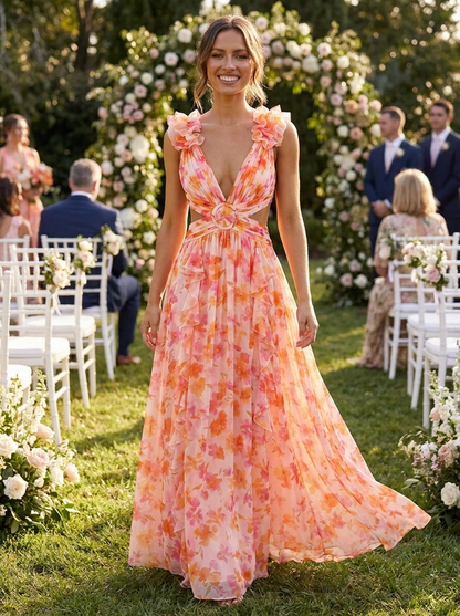 Women's Floral Maxi Dress | Cut-Out