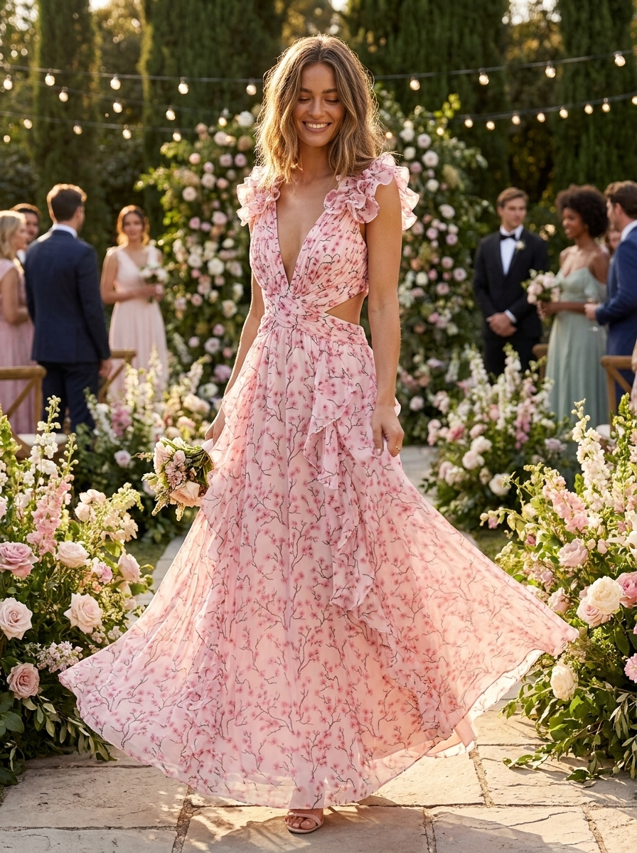 Women's Floral Maxi Dress | Cut-Out