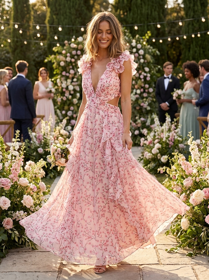 Women's Floral Maxi Dress | Cut-Out