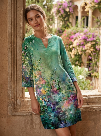 Women's Floral Shift Dress | Split V
