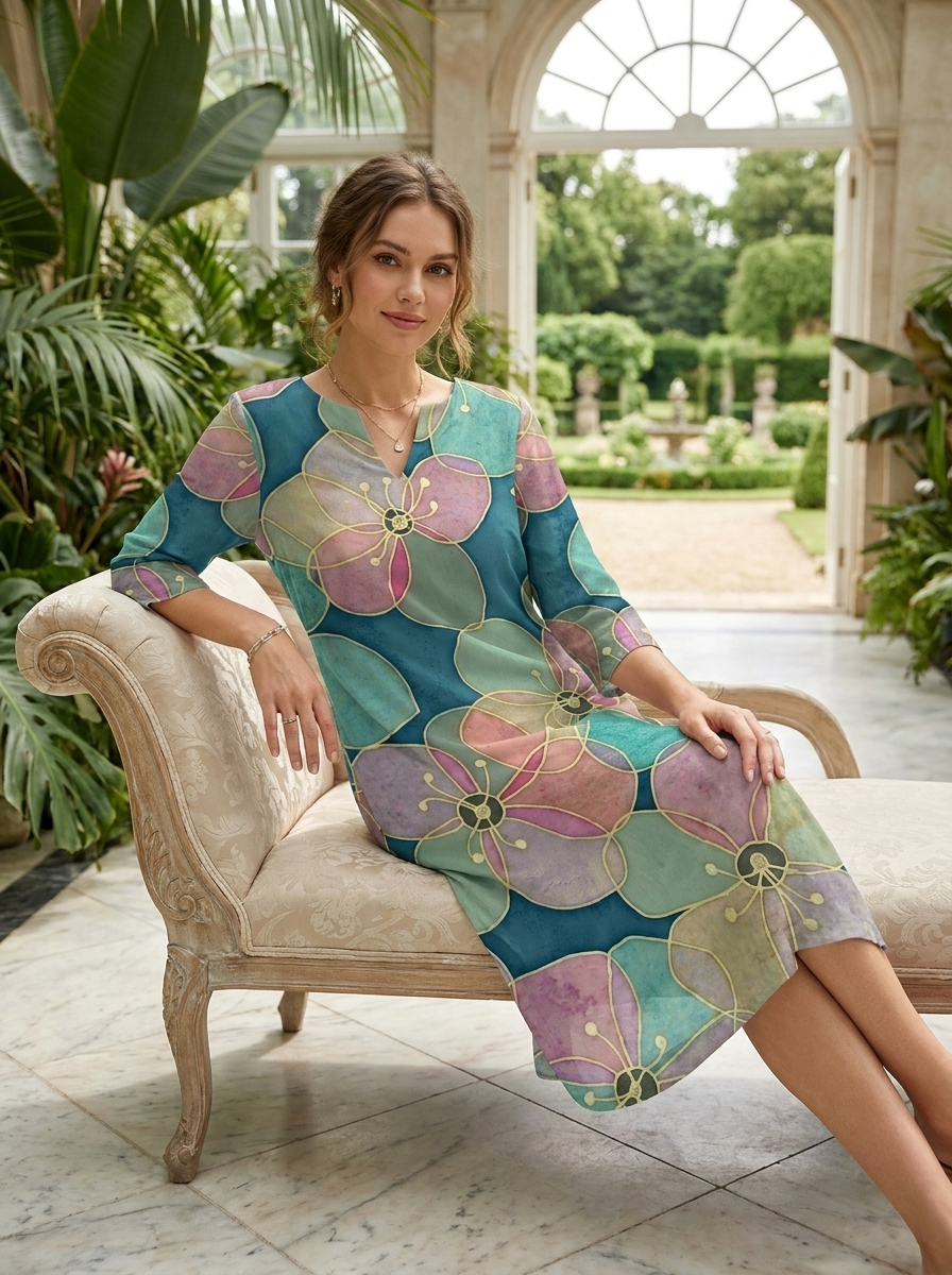 Women's Floral Shift Dress | Split V