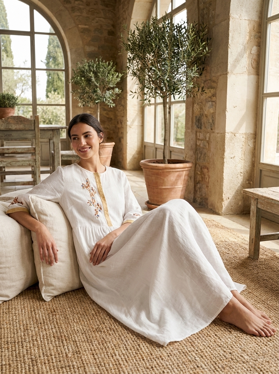 Women's Embroidered Midi Dress | Linen